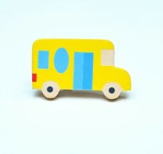 Handmade Pine Wood Yellow Bus Knob for Kids Furniture